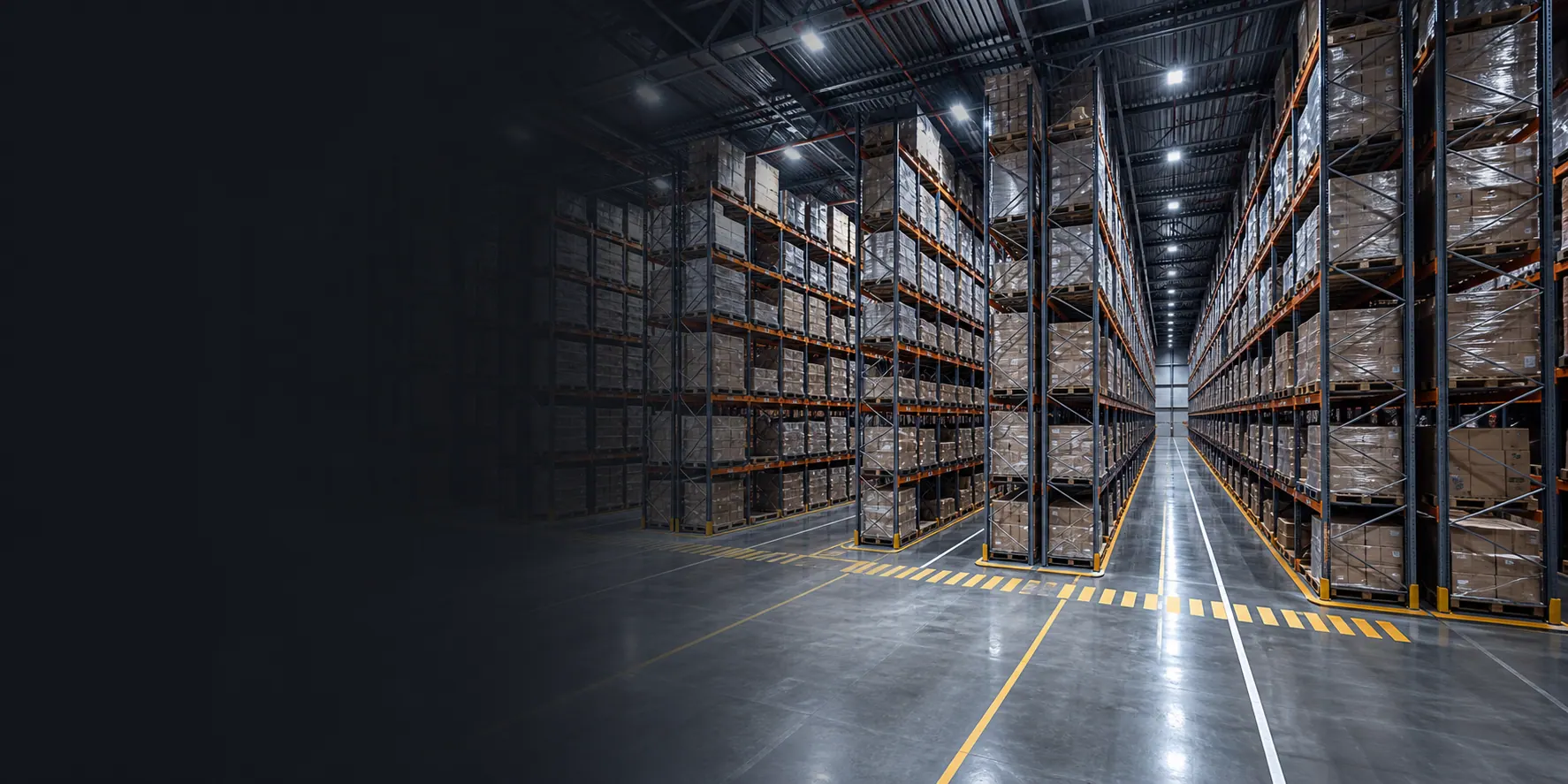 Optimized warehouse storage layout with organized pallet racking